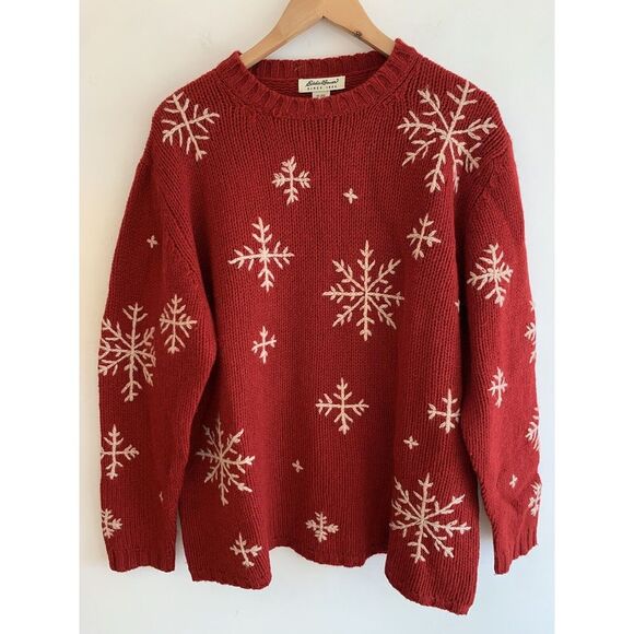 Eddie Bauer Sweaters - Vintage 90s Eddie Bauer Women's Sweater L Snowflake Pattern Wool Knit Holiday